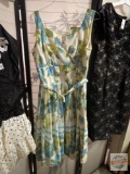Clothing - Vintage Dress, Marbrooke of California, Sheer blue/yellow floral w/ slip liner