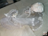 Hats - Vintage White wedding crown w/feathers and beads and sm. veil
