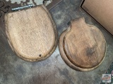 2 vintage heavy oak toilet seats