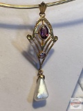 Jewelry - Choker w 10k pendant with fresh water pearl, 7 seed pearls and amethyst