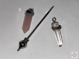 2 crystal pendants and marked cocktail stick