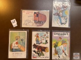 Ephemera - Postcards, 5 vintage used with 1907, 1908, 1910, 1918 postmarks