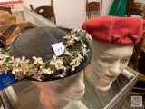 Hats - 2 Vintage Women's dress hats, Black orig. by Dayire, NY and Red French Room by Marshal Field