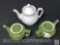 Teapots - White teapot and 2 Hall green individual serving teapots