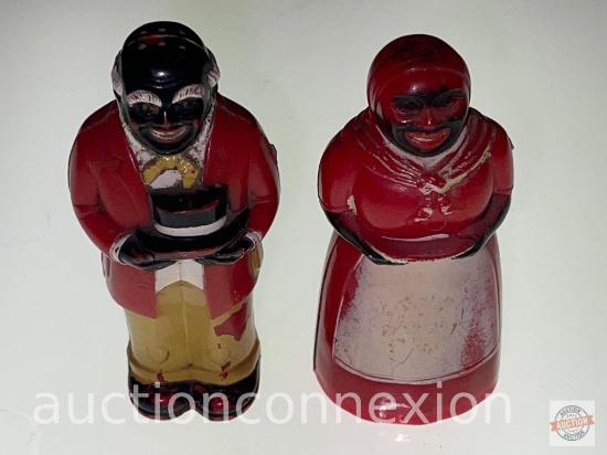 Black Americana - Salt/pepper shakers, 1957 Mammie & Butler, 3.5"h, F & F Mold & Die Works, plastic
