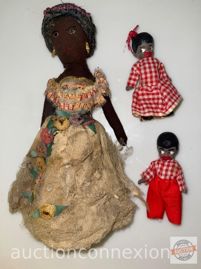 Black Americana - 2 vintage jointed dolls, boy & girl, 4"h