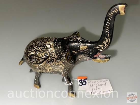 Elephant, hand etched metal figure, Afghanistan, 5.75"h