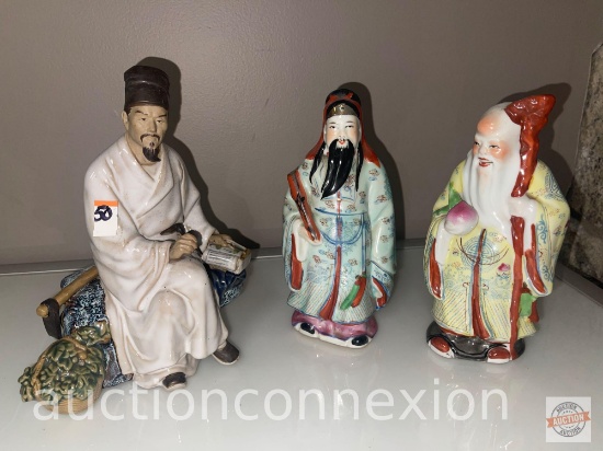 3 Asian Figural Figurines, 8"h, 8.5"h, 9"h