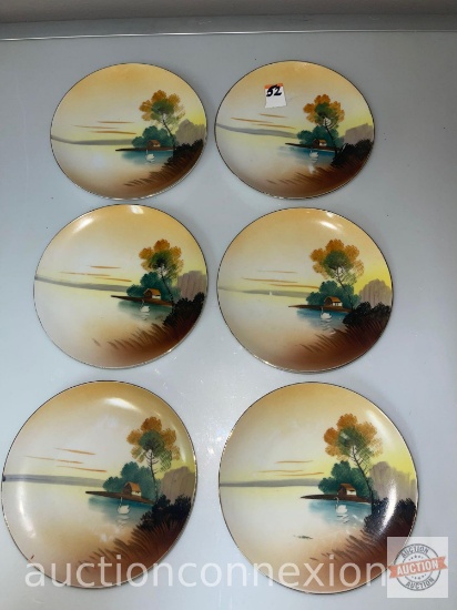 6 - Hand painted Japan dessert plates, 6.75"w