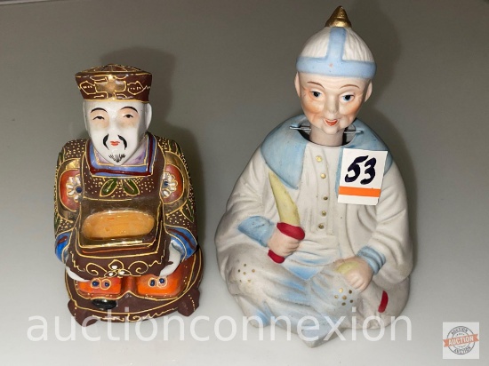 2 Asian Figural Figurines - hand painted 5"h and Nodder 5.5"h