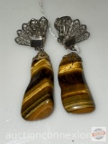 Jewelry - Earrings, Clip on Tiger eye stones