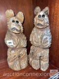 2 carved bear statues, wooden, 13