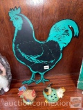 Roosters - 1 lg. wall decor, as is and 2 ceramic rooster 5.5