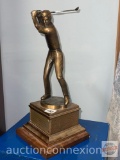 Golfer statue - metal on wooden base 14.5