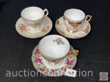 3 vintage bone china cups/saucers - Sealy Royal China Japan, Bell England, Cauldon England