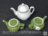 Teapots - White teapot and 2 Hall green individual serving teapots