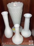 Vintage glassware - 4 Milk Glass vases, Hobnail scalloped rim 9.5