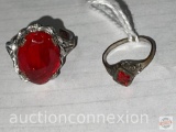 Jewelry - 2 rings, Victorian w/ translucent red stones, lg. one has cut band, sm one is sz.4.75