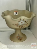 Fenton Pedestal bowl, ruffled rim, hand painted, signed, 6