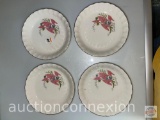 4 vintage Anthurium Bowls, Transfer ware with ruffled rim, 7.75