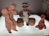 3 art ware resin & pottery figural pcs. (1 planter)