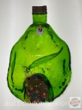 Art glass trinket/candy dish, jeweled bottle, green 12