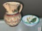 Dish ware - 2 - Italian pottery, Pitcher w/pinched lip and bowl