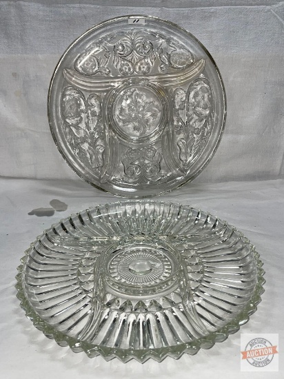 Glassware/Dish ware - 2 round divided platters, 11.5"w and 12"w
