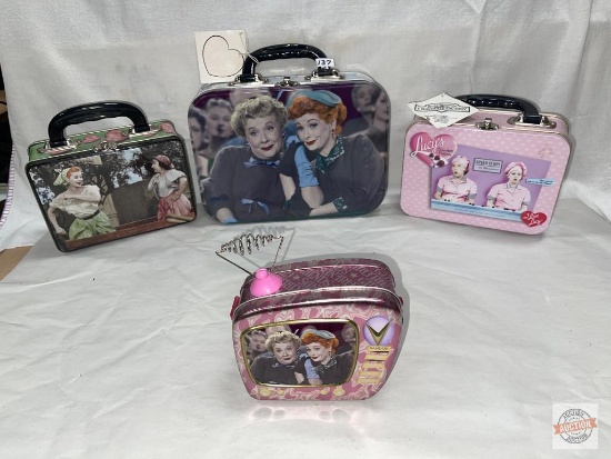I Love Lucy - 4 Collector tote pails - 50th anniversary TV tote, Stomping grapes, "Friends Forever"