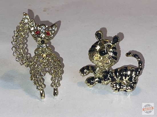 Jewelry - Brooches with rhinestones, 2 - Fox 2"h, Tiger 1.5"h