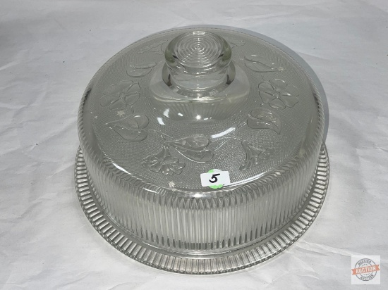 Glassware - Covered cake plate, 12" round w/embossed design