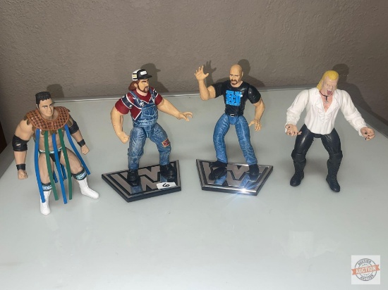 Toys - 4 WWF Wrestling auction figures, 1997, 2 with stands, 4x's the money