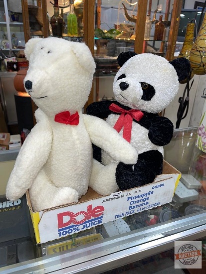 Toys - 2 Stuffed Bears - Jointed "House" Bear 18"h & Circus Circus Panda Bear 14"h