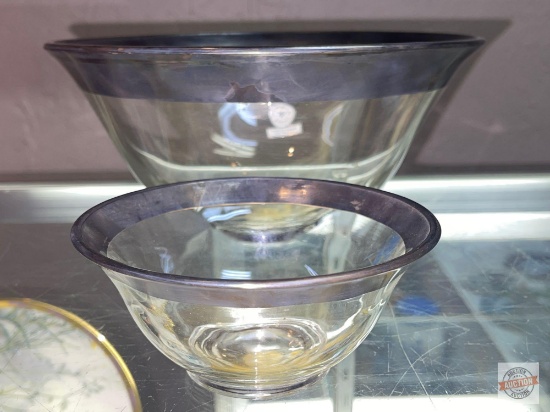 Glassware / Dish ware - 2 Sterling silver on Crystal serving bowls, silver overlay rims by Dorothy