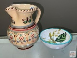 Dish ware - 2 - Italian pottery, Pitcher w/pinched lip and bowl