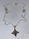 Jewelry - Necklace, .925 Italy, w/floral pendant, 4 amber stones and 5 marcasite, CW