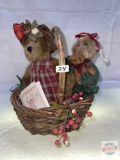 Bears - 2 stuffed bears in basket, glass eyes, Boyds Bears 