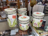 Kitchen ware - 4pc. Canister set, clasp lids, floral motif, Certified International Patricia Brubake