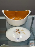 Dish ware - Covered serving dish, burnt orange interior, wheat motif design, oval