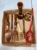 Wooden Decor - Wall spoons/ forks/ vase and Hawaiian Souvenir bowl, 10-15