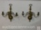 Pair heavy brass triple candle holders, wall mount, 13