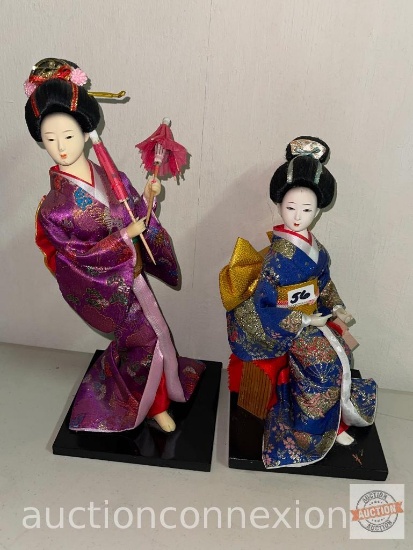 2 Geisha Girl Figural statues, 10"h & 12"h, "Horice"