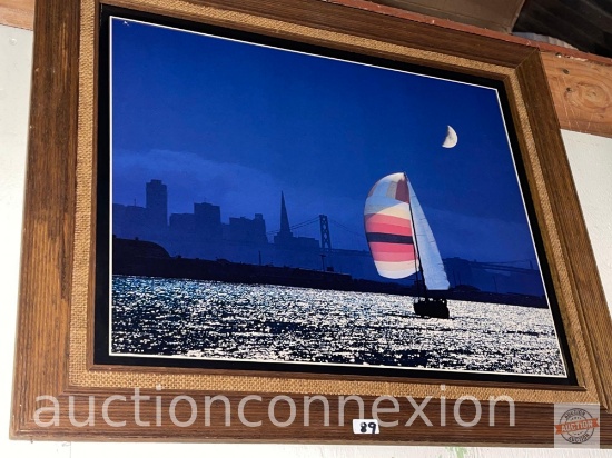 Artwork - Picture, San Francisco Bay after dark, Half moon, 20.5"hx24.5"w