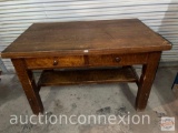 Furniture - Vintage Mission desk, 2 drawers, base shelf, 48