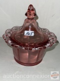 Glassware - Vintage Imperial Glass 1951-1972 covered candy dish with lid, open lace rim, pink