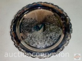 Oneida Silver plate round platter, ornate braided rim, 15