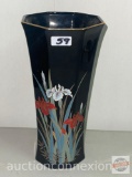 Japanese Vase, Octagon Black w/Floral 9