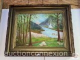 Artwork - Large ornate wood framed orig. oil on canvas signed Eva Strong 1979