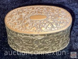Ornate vintage oval lined trinket box, 1.5