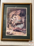 Artwork - CT Garland 1985 Girl w/dog, oak framed and double matted, 30.5